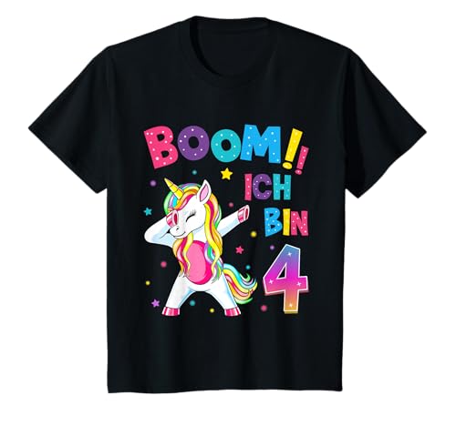 Kinder 4 Geburtstag Mädchen 4 Jahre Tanzendes Lustiges Einhorn T-Shirt von Einhorn Geburtstagsgeschenk für Mädchen