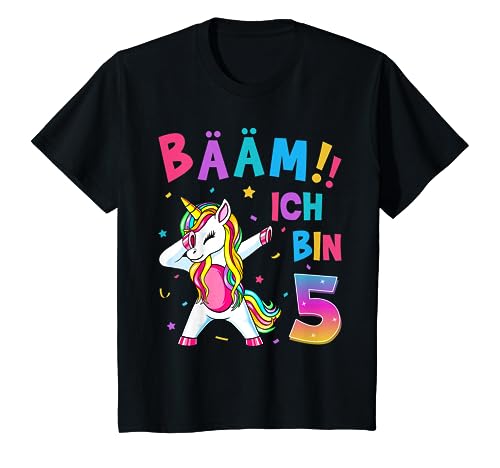 Kinder 5 Geburtstag Mädchen 5 Jahre alt Tanzendes Lustiges Einhorn T-Shirt von Einhorn Geburtstagsgeschenk für Mädchen