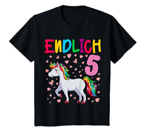 Geburtstag T-shirt 5 Jahre Mädchen Einhorn Endlich 5 T-Shirt von Einhorn Geburtstagsgeschenk zum 5. Geburtstag