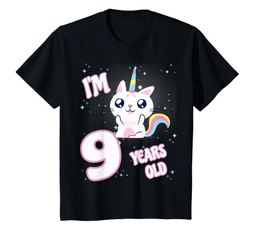 Kinder Einhorn Katze 9. Geburtstag ich bin 9 Jahre alt Mädchen T-Shirt von Einhorn Geburtstagsgeschenke von JonnyR