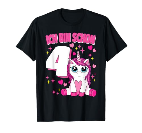 Ich Bin Schon 4 Einhorn 4. Geburtstag 4 Jahre Mädchen T-Shirt von Einhorn Geburtstagsidee Damen Mädchen Kinder