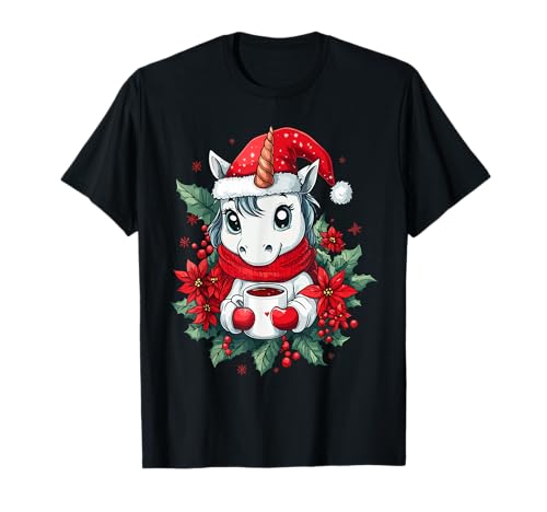 Einhorn Weihnachten Frauen Männer Kinder Weihnachten Einhorn T-Shirt von Einhorn Kaffee Blumen Weihnachten Damen Herren