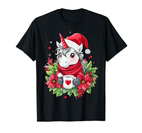 Einhorn Weihnachten Frauen Männer Kinder Weihnachten Einhorn T-Shirt von Einhorn Kaffee Blumen Weihnachten Damen Herren