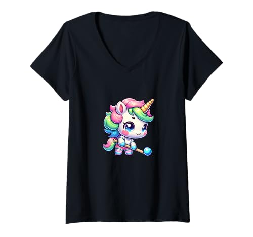 Damen Kawaii Regenbogen Einhorn Mit Lolli Niedlich Pastell T-Shirt mit V-Ausschnitt Damen Kawaii Regenbogen Einhorn Mit Lolli Niedlich Pastell T-Shirt mit V-Ausschnitt von Einhorn Kawaii Regenbogen Pastell Niedlich Süß