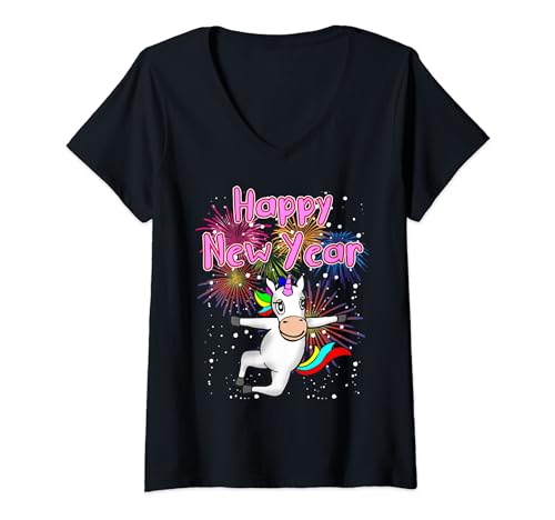 Damen Einhorn Neujahr Silvester Party Outfit Männer Frauen Kinder T-Shirt mit V-Ausschnitt Damen Einhorn Neujahr Silvester Party Outfit Männer Frauen Kinder T-Shirt mit V-Ausschnitt von Einhorn Kleidung Geschenke von JOHN ROMEO