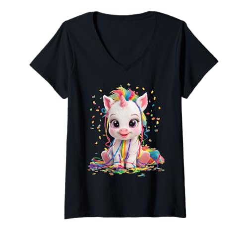 Damen Einhorn Kostüm Karneval Konfetti Silvester Geburtstag Party T-Shirt mit V-Ausschnitt Damen Einhorn Kostüm Karneval Konfetti Silvester Geburtstag Party T-Shirt mit V-Ausschnitt von Einhorn Kostüm Fasching Mädchen Einhorn Kostüm