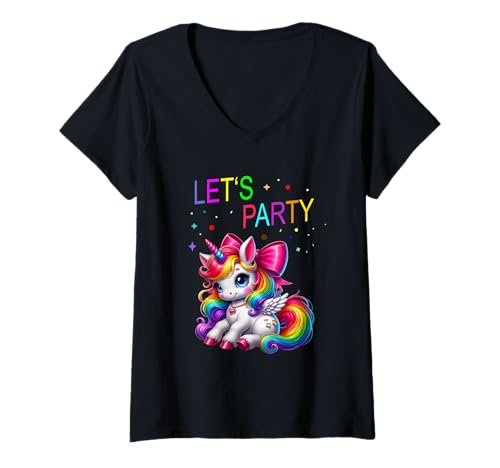 Damen Einhorn Party Outfit Damen Herren Einhorn T-Shirt mit V-Ausschnitt Damen Einhorn Party Outfit Damen Herren Einhorn T-Shirt mit V-Ausschnitt von Einhorn Kostüm Party Outfit Fasching Karneval