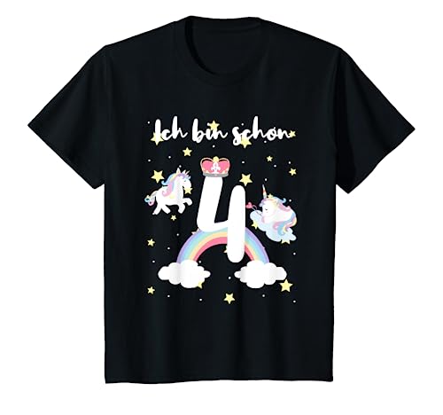 Kinder Mädchen Ich bin 4 Jahre alt 4. Geburtstag Einhorn T-Shirt von Einhorn Mädchen Shirts zum 4. Geburtstag