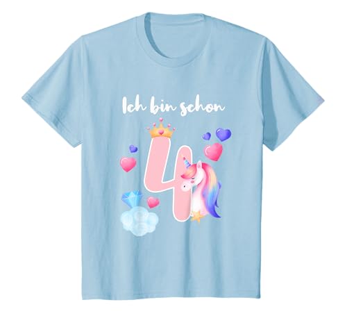 Kinder Mädchen Ich bin 4 Jahre alt 4. Geburtstag Einhorn T-Shirt von Einhorn Mädchen Shirts zum 4. Geburtstag
