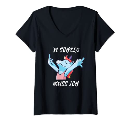 Damen N scheiss muss ich witziges Einhorn nen scheis Geschenk T-Shirt mit V-Ausschnitt von Einhorn Mittelfinger Nen Scheiß Geschenkidee