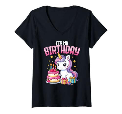 Damen Es Ist Mein Geburtstag Einhorn Süßes Party T-Shirt mit V-Ausschnitt Damen Es Ist Mein Geburtstag Einhorn Süßes Party T-Shirt mit V-Ausschnitt von Einhorn Party Magie Süßes Geburtstag Kinder