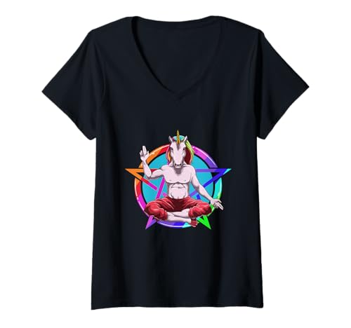 Damen Satanisches Einhorn Okkultes T-Shirt mit V-Ausschnitt Damen Satanisches Einhorn Okkultes T-Shirt mit V-Ausschnitt von Einhorn Satanic Stuff Shirts