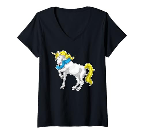 Damen Einhorn Schal T-Shirt mit V-Ausschnitt von Einhorn Schal