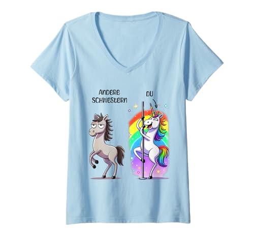 Damen Andere Schwestern Du Einhorn mit Regenbogen Humor T-Shirt mit V-Ausschnitt Damen Andere Schwestern Du Einhorn mit Regenbogen Humor T-Shirt mit V-Ausschnitt von Einhorn Schwester Spaß