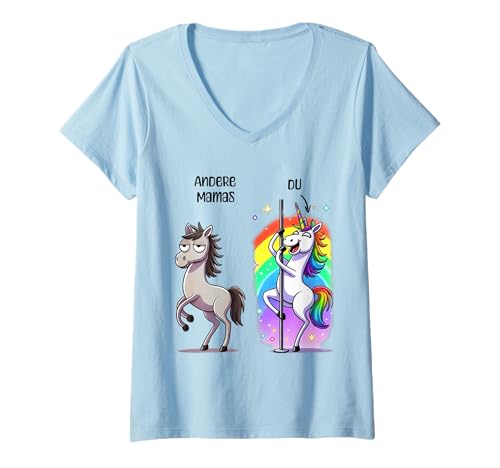 Damen Andere Mamas Du Einhorn Spruch bunt frech witzig T-Shirt mit V-Ausschnitt von Einhorn Spaß Geschenkideen