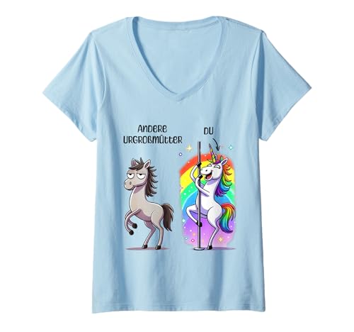 Damen Andere Urgroßmütter Du Einhorn Vergleich Regenbogen T-Shirt mit V-Ausschnitt von Einhorn Spaß Geschenkideen