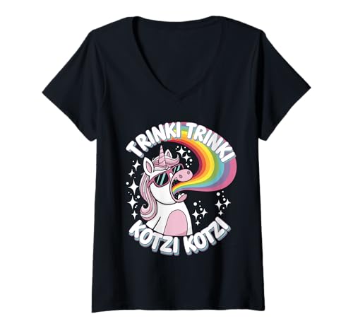 Damen Trinki Trinki Kotzi Lustiges Einhorn T-Shirt mit V-Ausschnitt Damen Trinki Trinki Kotzi Lustiges Einhorn T-Shirt mit V-Ausschnitt von Einhorn Trinki Kotzi Party Spaß Design