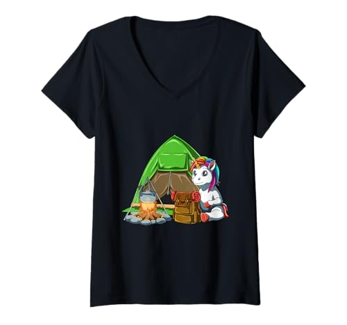 Damen Lustiges Backpacking Einhorn T-Shirt mit V-Ausschnitt Damen Lustiges Backpacking Einhorn T-Shirt mit V-Ausschnitt von Einhorn Wander T-Shirt Geschenk