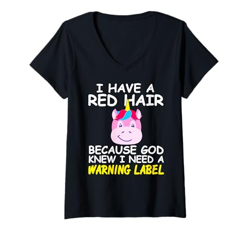 Damen Warnung Rotes Haar Einhorn Lustiger Spruch Humor T-Shirt mit V-Ausschnitt Damen Warnung Rotes Haar Einhorn Lustiger Spruch Humor T-Shirt mit V-Ausschnitt von Einhornfreunde Rotschopf Sprüche Rainbow Spaß