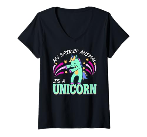 Damen Mein Geisttier ist EIN Einhorn Lustiger Dab Spruch T-Shirt mit V-Ausschnitt Damen Mein Geisttier ist EIN Einhorn Lustiger Dab Spruch T-Shirt mit V-Ausschnitt von Einhornfreunde und magische Humorwelt