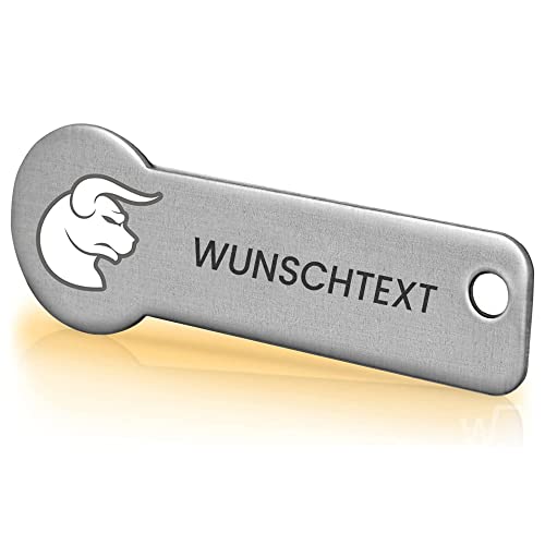 Einkaufswagenlöser ® Personalisiert mit Sternzeichen/Personalisierter Schlüsselanhänger mit Gravur & Schlüsselfundservice/Einkaufschip zum Rausziehen/Entriegler für Einkaufswagen - Stier von Einkaufswagenlöser