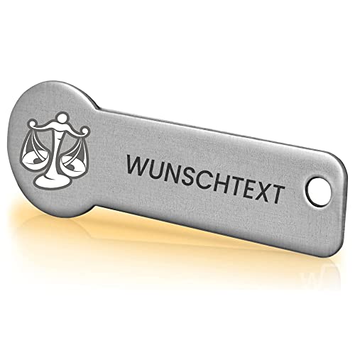 Einkaufswagenlöser ® Personalisiert mit Sternzeichen/Personalisierter Schlüsselanhänger mit Gravur & Schlüsselfundservice/Einkaufschip zum Rausziehen/Entriegler für Einkaufswagen - Waage von Einkaufswagenlöser
