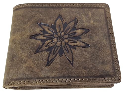 Einkaufszauber Echt Leder Geldbeutel Edelweiß Rustikal von Einkaufszauber