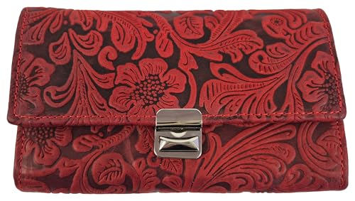 Einkaufszauber Echt Leder Kellnerin Geldbeutel Floral Rot von Einkaufszauber