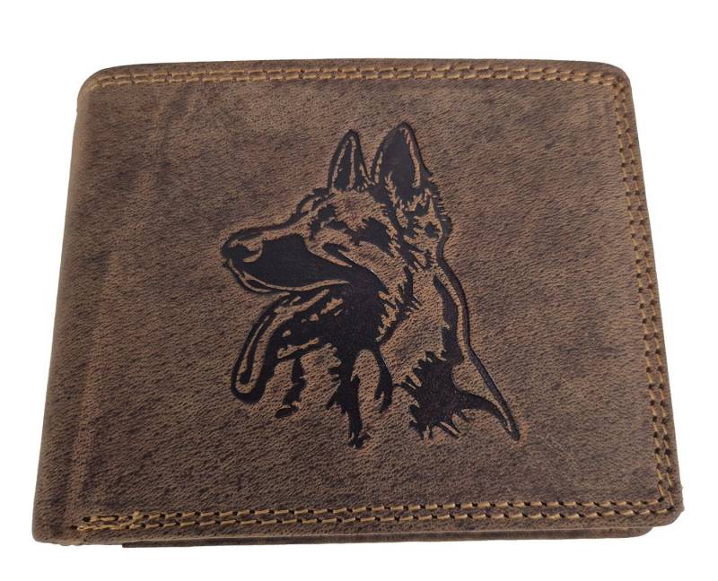 Einkaufszauber Geldbörse Echt Büffel-Leder Geldbeutel Schäferhund Rustikal - naturbelassen, Echtes reines Büffelleder von Einkaufszauber