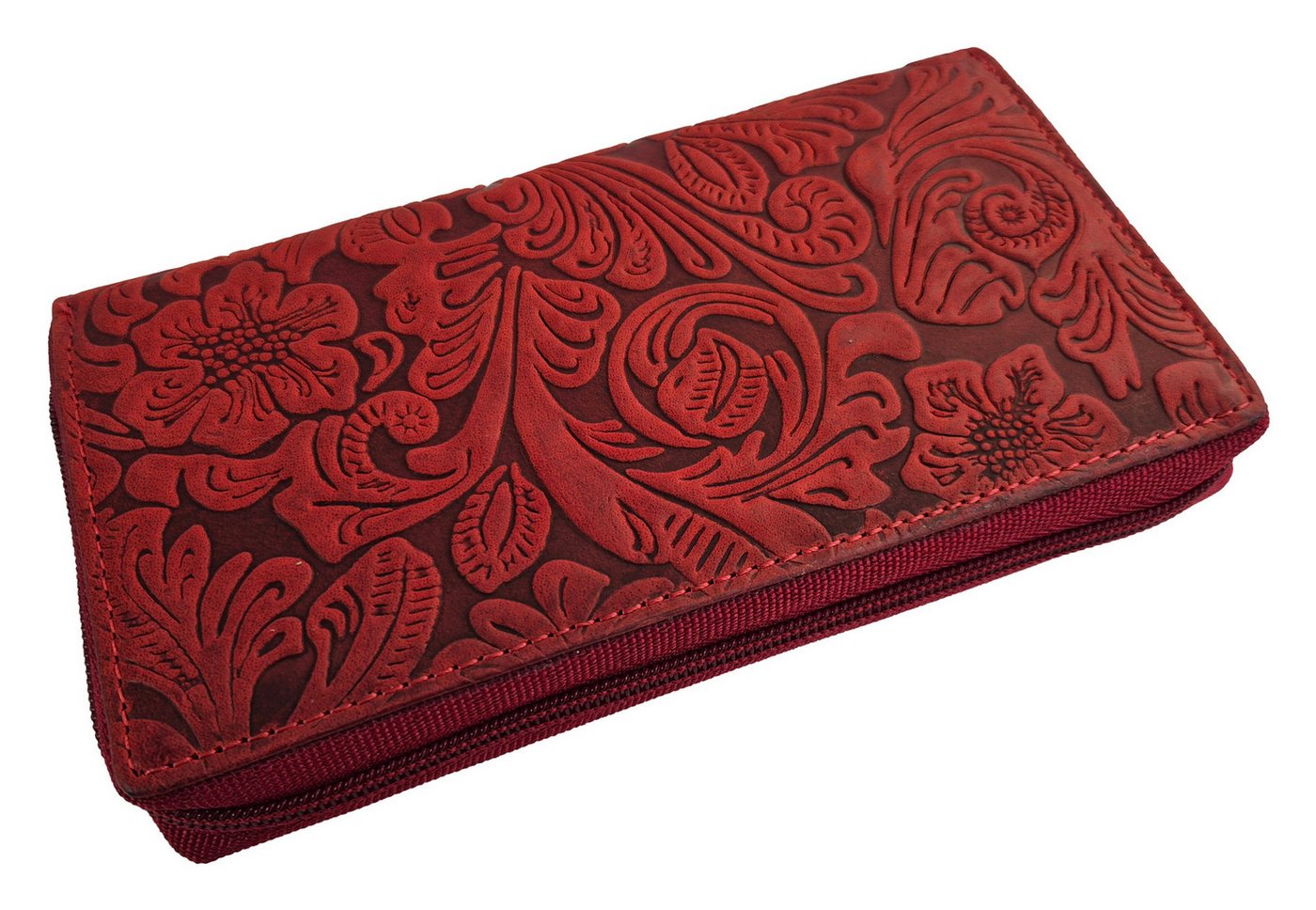 Einkaufszauber Geldbörse Echt Leder Damen Geldbeutel Floral rot, Geprägt mit floralem Muster Einkaufszauber Geldbörse Echt Leder Damen Geldbeutel Floral rot, Geprägt mit floralem Muster von Einkaufszauber