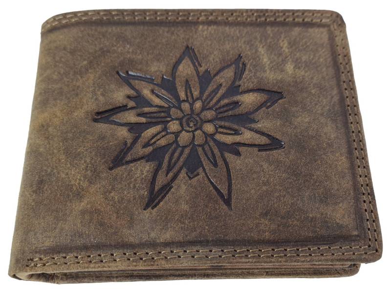 Einkaufszauber Geldbörse Echt Leder Geldbeutel Edelweiß Rustikal, Edelweiß geprägt von Einkaufszauber