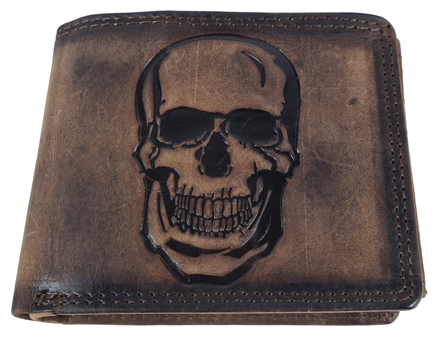 Einkaufszauber Geldbörse Echt Leder Geldbeutel Skull Totenkopf, Steampunk Gotik von Einkaufszauber