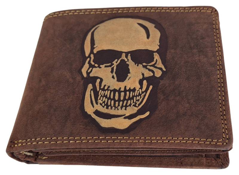 Einkaufszauber Geldbörse Echt Leder Herren Geldbeutel Skull Totenkopf Kupfergold - Büffelleder, Echtes Büffelleder von Einkaufszauber