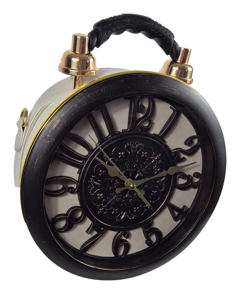 Einkaufszauber Handtasche Designer Handtasche mit echter Uhr Espresso - beige und dunkelbraun, Designer Uhr von Einkaufszauber