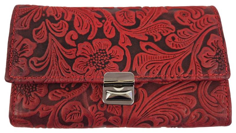Einkaufszauber Kellnerbörse Echt Leder Kellnerin Geldbeutel Floral Rot (mit Sicherheitskette), Echtleder von Einkaufszauber