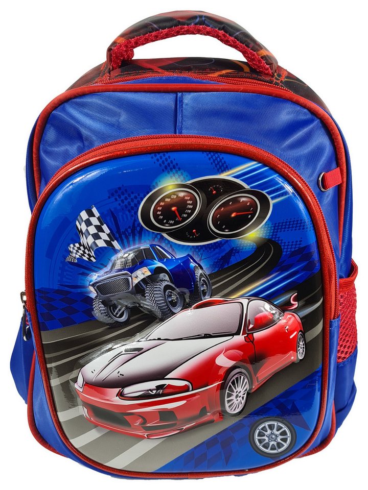 Einkaufszauber Kinderrucksack Kinder Rucksack Rennwagen 3D, Rennautos in 3D plastisch geformt von Einkaufszauber