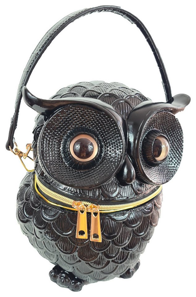Einkaufszauber Schultertasche Designer Handtasche Eule Schwarz, Handtasche in Form einer Eule von Einkaufszauber