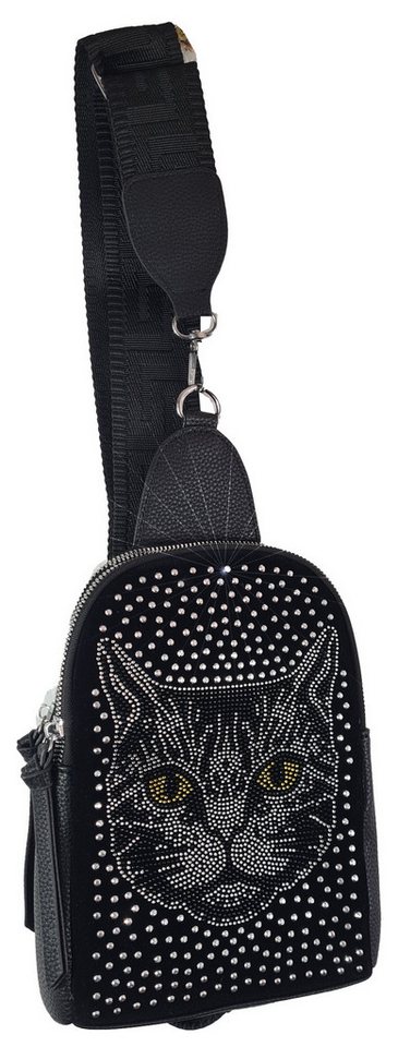 Einkaufszauber Schultertasche Slingbag Katze - Schultertasche Crossbody, Katze aus Strass von Einkaufszauber