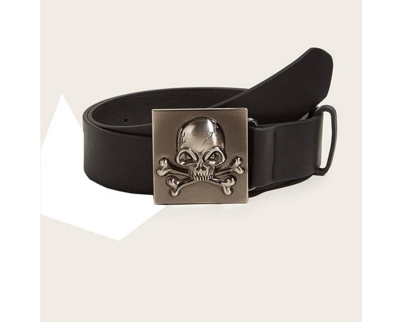Einkaufszauber Synthetikgürtel Gürtel Skull Totenkopf Schwarz oder braun Totenkopf auf der Metallschnalle von Einkaufszauber