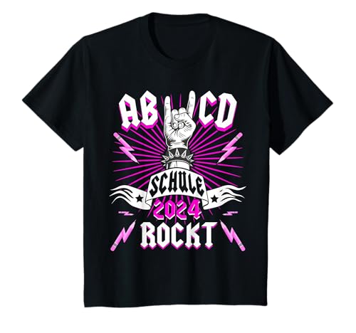 Kinder Schulkind 2024 ABC Schule Rockt Rocker Einschulung Mädchen T-Shirt Kinder Schulkind 2024 ABC Schule Rockt Rocker Einschulung Mädchen T-Shirt von Einschulung 2024 Geschenk Rocker Musik Design