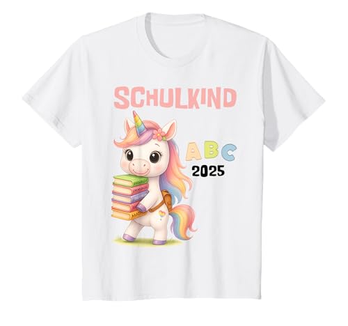 Kinder Schulkind 2025 Einhorn Regenbogen ABC Mädchen Motiv T-Shirt Kinder Schulkind 2025 Einhorn Regenbogen ABC Mädchen Motiv T-Shirt von Einschulung 2025 Schulkind Motiv