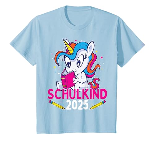 Kinder Einschulung Schulkind 2025 Pinkes Einhorn Mädchen Buntes T-Shirt von Einschulung Geschenk Outfits