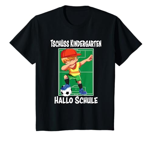 Kinder Tschüss Kindergarten Hallo Schule Einschulung Junge Fussball T-Shirt von Einschulung Geschenk Schulkind Erstklässler