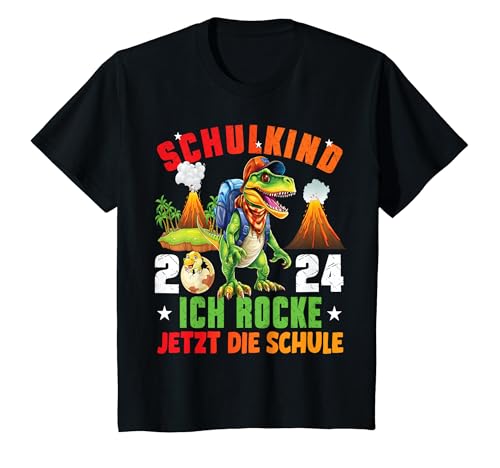 Kinder Schulkind 2024 cooler Dino Ich Rocke Jetzt Die Schule Jungs T-Shirt von Einschulung Junge Kita Abschied Erstklässler