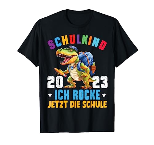 Schulkind 2023 cooler Dino Ich Rocke Jetzt Die Schule Jungs T-Shirt von Einschulung Junge Kita Abschied Erstklässler