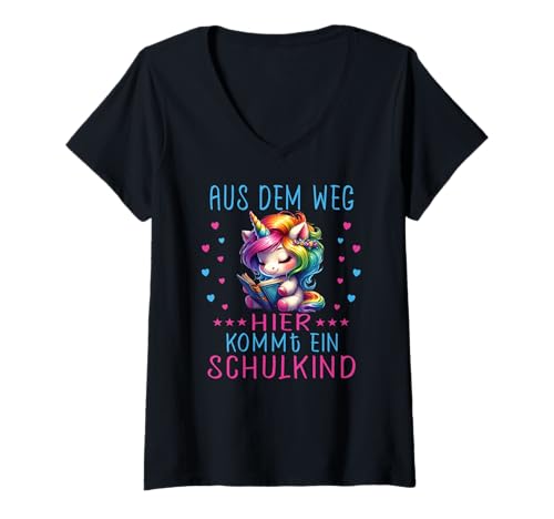 Damen 1. Klasse Einschulung Schulkind Schule Einhorn Mädchen T-Shirt mit V-Ausschnitt von Einschulung Kinder Kita Abschied Erstklässler