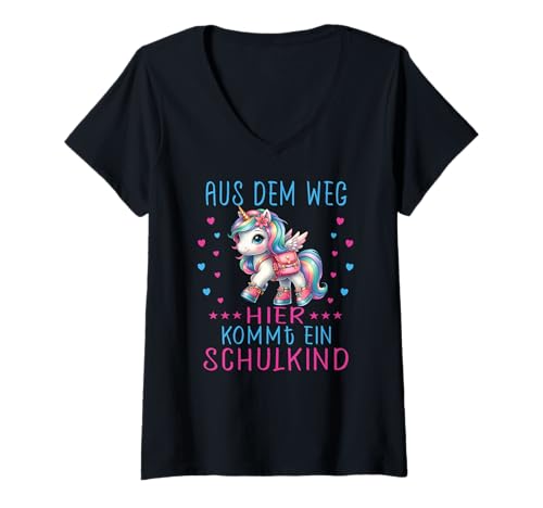 Damen 1. Klasse Einschulung Schulkind Schule Einhorn Mädchen T-Shirt mit V-Ausschnitt von Einschulung Kinder Kita Abschied Erstklässler