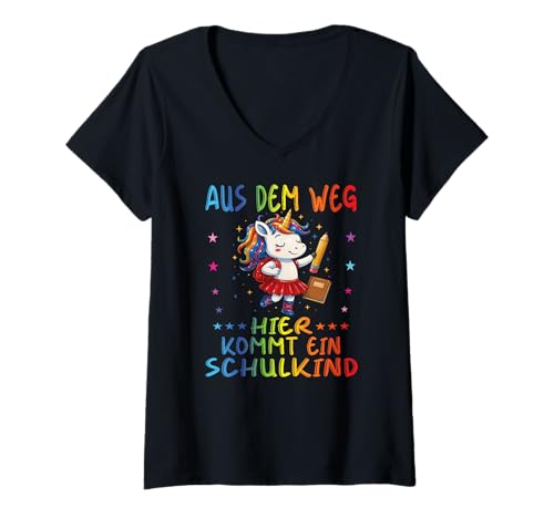 Damen 1. Klasse Einschulung Schulkind Schule Einhorn Mädchen T-Shirt mit V-Ausschnitt von Einschulung Kinder Kita Abschied Erstklässler