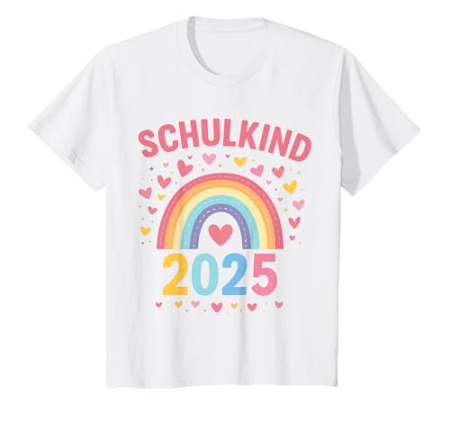 Kinder Schulkind 2025 Regenbogen Herz Einschulung Mädchen T-Shirt Kinder Schulkind 2025 Regenbogen Herz Einschulung Mädchen T-Shirt von Einschulung Mädchen Herz Regenbogen
