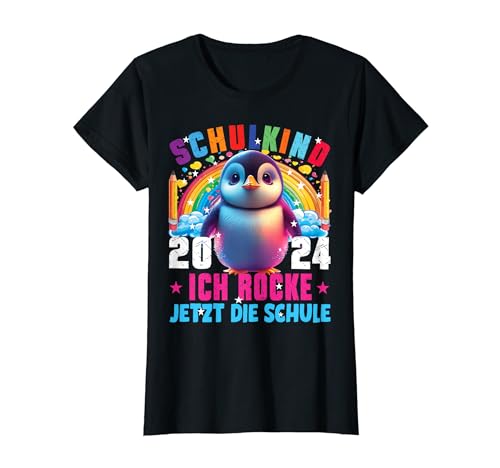 Schulkind 2024 Pinguin Ich Rocke Jetzt Die Schule Mädchen T-Shirt von Einschulung Mädchen - Kita Abschied Erstklässler